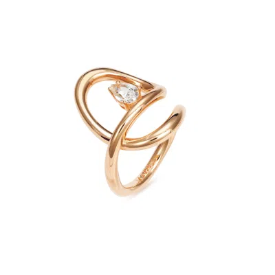 Meulien Women's Rose Gold / White Flowing Waterdrop Ring - Rose Gold, Clear Stone