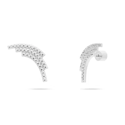 Meulien Women's Sequenced Triple Arc Earrings With Pave Cz - Silver