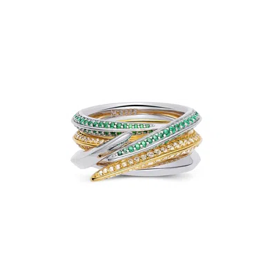 Meulien Women's Silver / Green Pointed Curve Ring - Silver, Green Stone In Multi