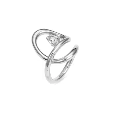 Meulien Women's Silver / White Flowing Waterdrop Ring - Silver, Clear Stone In Metallic