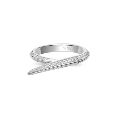 Meulien Women's Silver / White Pointed Curve Ring - Silver, Clear Stone In Metallic