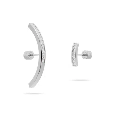 Meulien Women's White / Silver Arc Pave Cz Mismatched Earrings - Silver, Clear Cz In Metallic