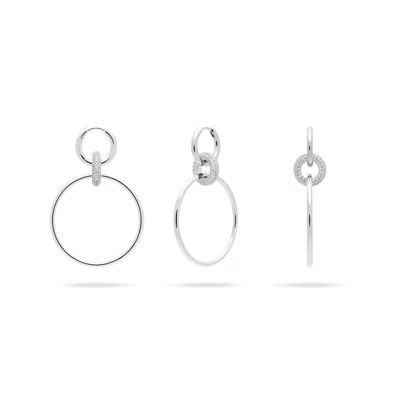 Meulien Women's White / Silver Large Hoop Link Dangle Earrings With Colored Micro-pave Cz Charm - Silver, Cl In Metallic