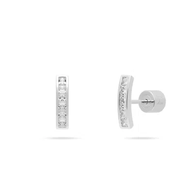 Meulien Women's White / Silver Short Arc Bar Stud Earrings With Channel Set Cz - Silver & Clear Cz In Metallic