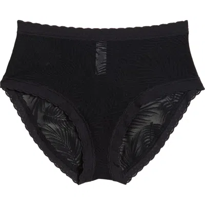 Meundies Allover Lace High Waist Briefs In Black Feather