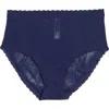 Meundies Allover Lace High Waist Briefs In Navy Feather