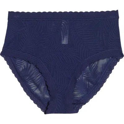 Meundies Allover Lace High Waist Briefs In Navy Feather
