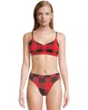 Meundies Feel Free Bralette Bra Women's Red Black Buffalo Plaid Ruched Buu428 In Multi