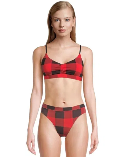 Meundies Feel Free Bralette Bra Women's Red Black Buffalo Plaid Ruched Buu428 In Multi
