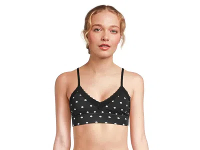Meundies Feel Free Lace Plunge Bralette Women's Bra Polka Dots: Xs, Elastane/modal In Black