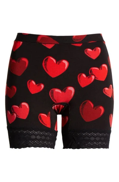 Meundies Feelfree Lace Trim Long Boyshorts In Floating Hearts