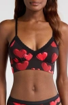 Meundies Feelfree Lace Trim Plunge Bralette In Floating Hearts