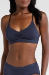 Meundies Feelfree Stripe Bra In Dark Sapphire