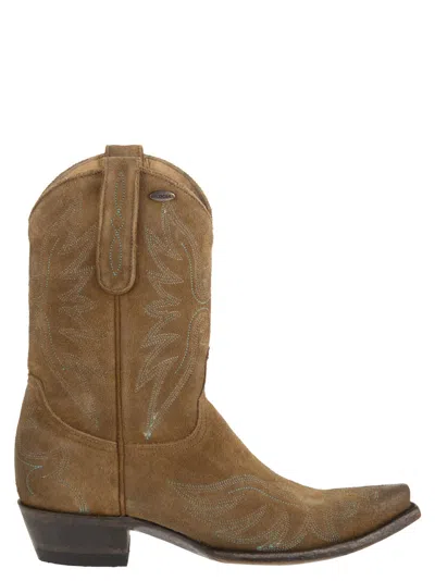 Mexicana Aguila Mex - Suede Western Boots With Contrasting Embroidery In Brown