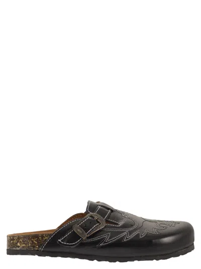 Mexicana Bahia Rust - Leather Western Embroidered Mules In Black