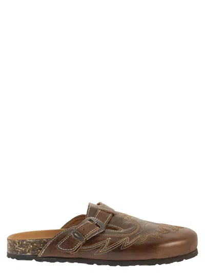 Mexicana Bahia Rust - Leather Western Embroidered Mules In Brown