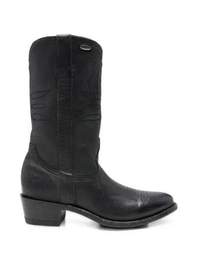 Mexicana Embroidered Leather Cowboy Boots In Black