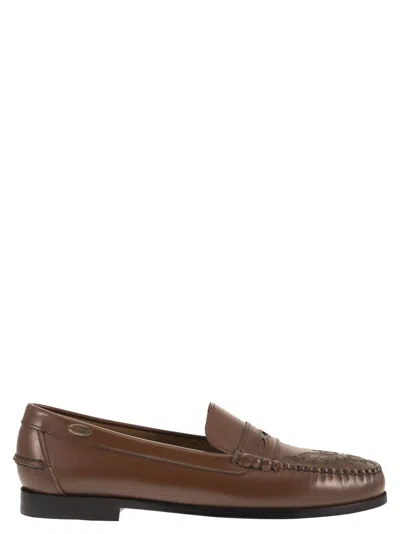 Mexicana Joconde - Leather Loafers With Western Embroidery In Brown