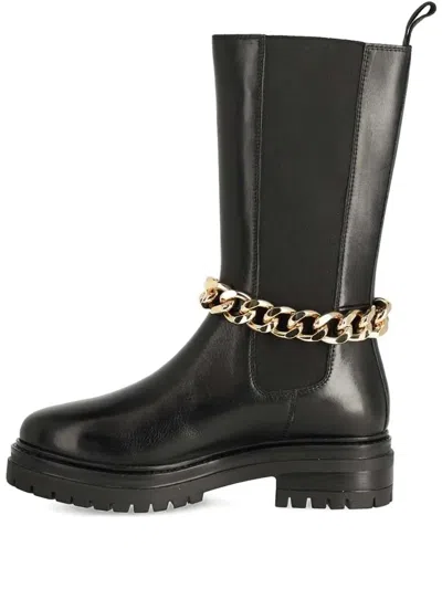 Mexx Chain-embellished Leather Boots In Black