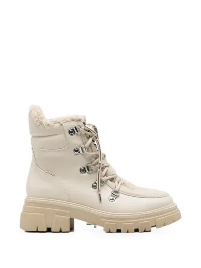 Mexx Faux-shearling-trim Lace-up Boots In Neutral
