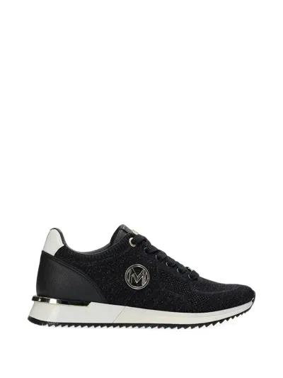 Mexx Glitter-knit Logo-plaque Sneakers In Black