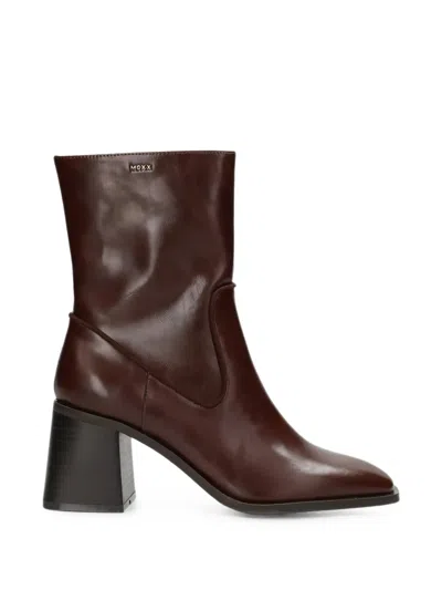Mexx Polished-finish Square-toe Boots In Burgundy