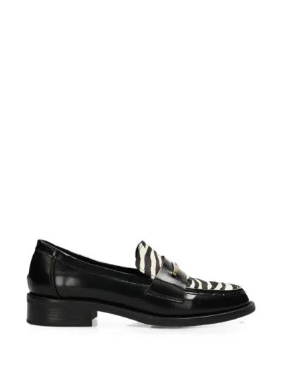 Mexx Zebra-print Plaque-detail Loafers In Black
