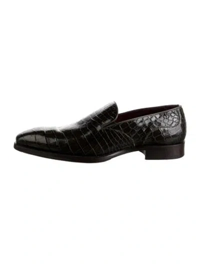 Pre-owned Mezlan Alligator Leather Trim Embellishment Loafers In Black
