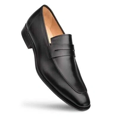 Pre-owned Mezlan Black Burnished Calfskin Penny Loafer (11)