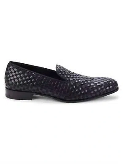Pre-owned Mezlan Caba Leather Basketweave Loafers For Men - Size 9.5 In Black