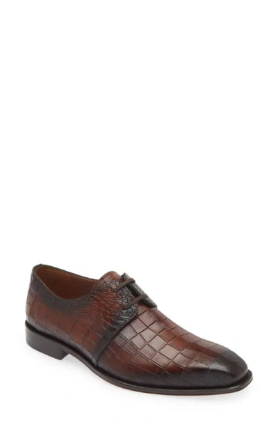 Mezlan Croc Embossed Derby In Cognac