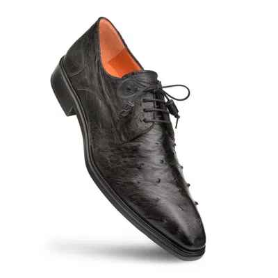 Pre-owned Mezlan Dress Shoes Exotic Genuine Ostrich Leather Oxfords Tillson Black