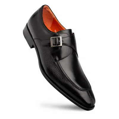 Pre-owned Mezlan Dress Shoes Genuine Leather Single Monk Strap Deerskin Pego Black