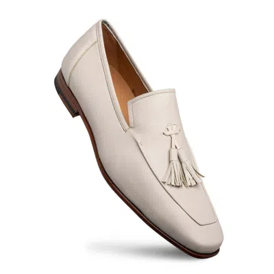 Pre-owned Mezlan Dress Shoes Slip On Soft Leather Loafers Javea Tassel Off White Bone