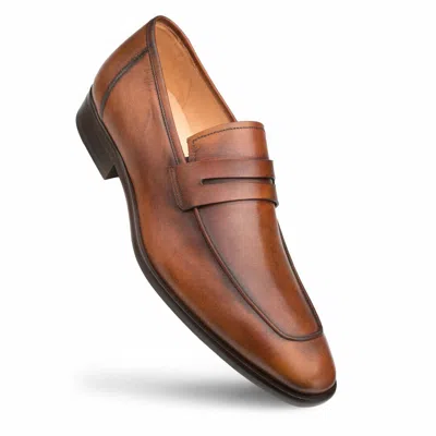 Pre-owned Mezlan Dress Slip On Shoes Calfskin Leather Penny Loafer Handmade Tan Brown