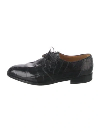 Pre-owned Mezlan Embossed Leather Animal Print Oxfords In Black