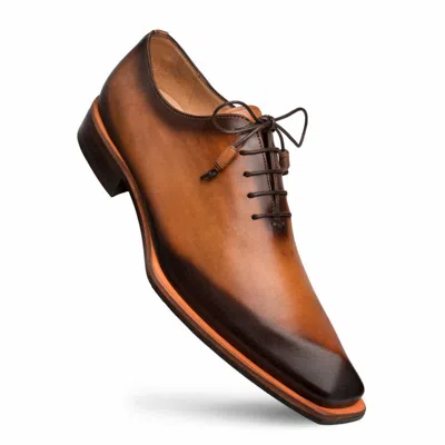 Pre-owned Mezlan Fashion Dress Shoes Patina Asymmetrical Oxfords Lace Up S108 Cognac In Brown