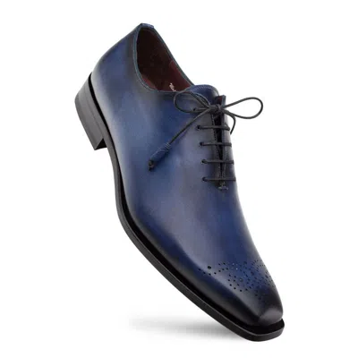 Pre-owned Mezlan Genuine Leather Dress Shoes Cupula Patina Whole Cut Oxford Navy Blue