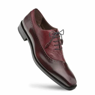 Pre-owned Mezlan Genuine Leather Dress Shoes Deerskin Lace Up Oxford Postdam Burgundy In Red