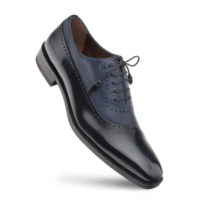 Pre-owned Mezlan Genuine Leather Dress Shoes Deerskin Lace Up Oxford Postdam Navy Blue