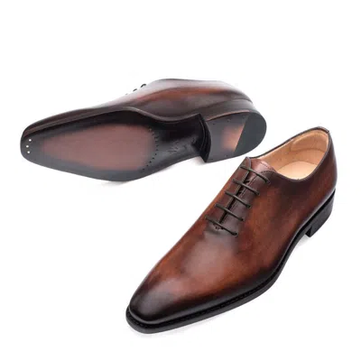 Pre-owned Mezlan Genuine Leather Fashion Dress Shoes Lace Hand Stained Pamplona Cognac In Brown
