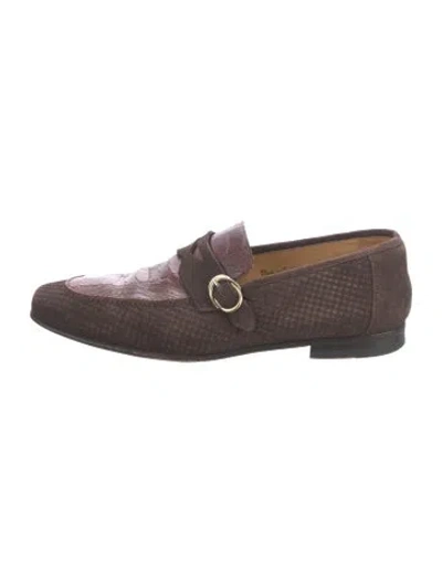 Pre-owned Mezlan Leather Animal Print Loafers In Brown