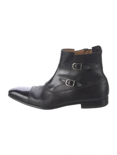 Pre-owned Mezlan Leather Moto Boots In Black