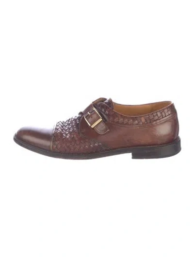 Pre-owned Mezlan Leather Patterned Dress Loafers In Brown