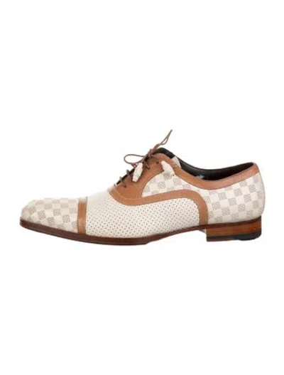 Pre-owned Mezlan Leather Plaid Print Oxfords In Neutrals
