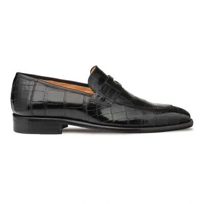 Pre-owned Mezlan Men's Black Piccolo Genuine American Alligator Penny Loafer