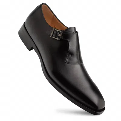 Mezlan Men's Plain Toe Single Monk Strap Shoes In Black In Multi