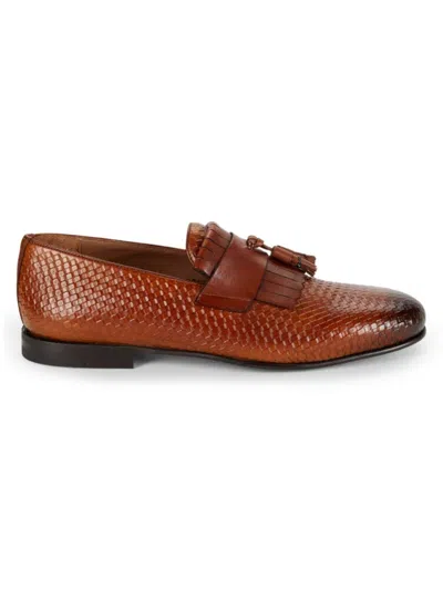 Mezlan Men's Basket Weave Leather Tassel Loafers In Cognac