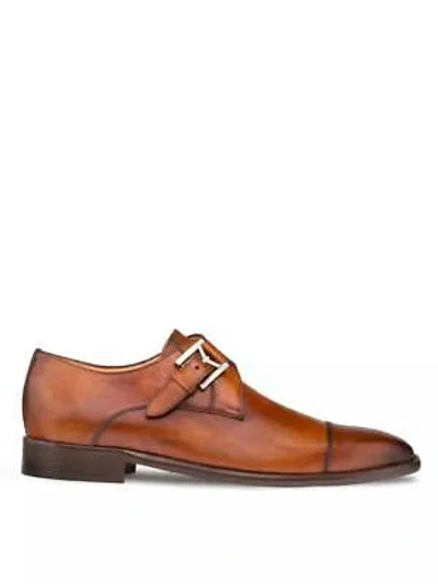 Pre-owned Mezlan Mens Cognac Single Monk Strap Cap Toe Leather Dress Shoes In Brown