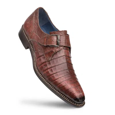 Pre-owned Mezlan Mens Genuine Crocodile Leather Dress Shoes Single Monk Magnus Brown
